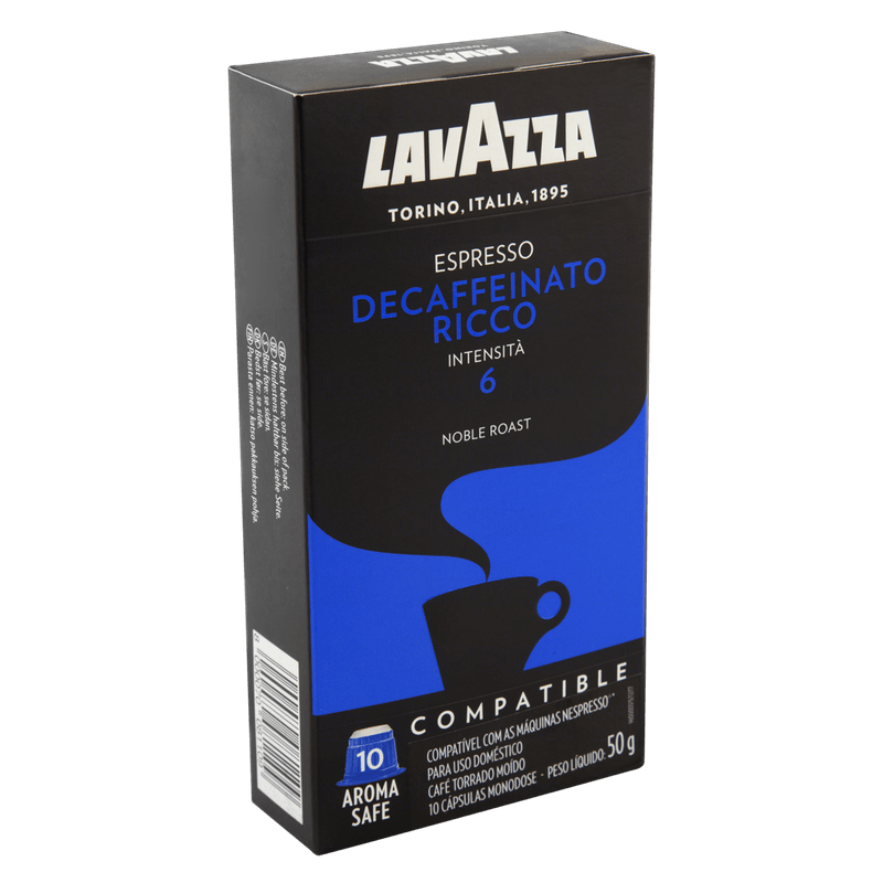 Cafe-em-Capsula-Torrado-e-Moido-Descafeinado-Espresso-Ricco-Lavazza-Caixa-50g-10-Unidades-Esquerda-1
