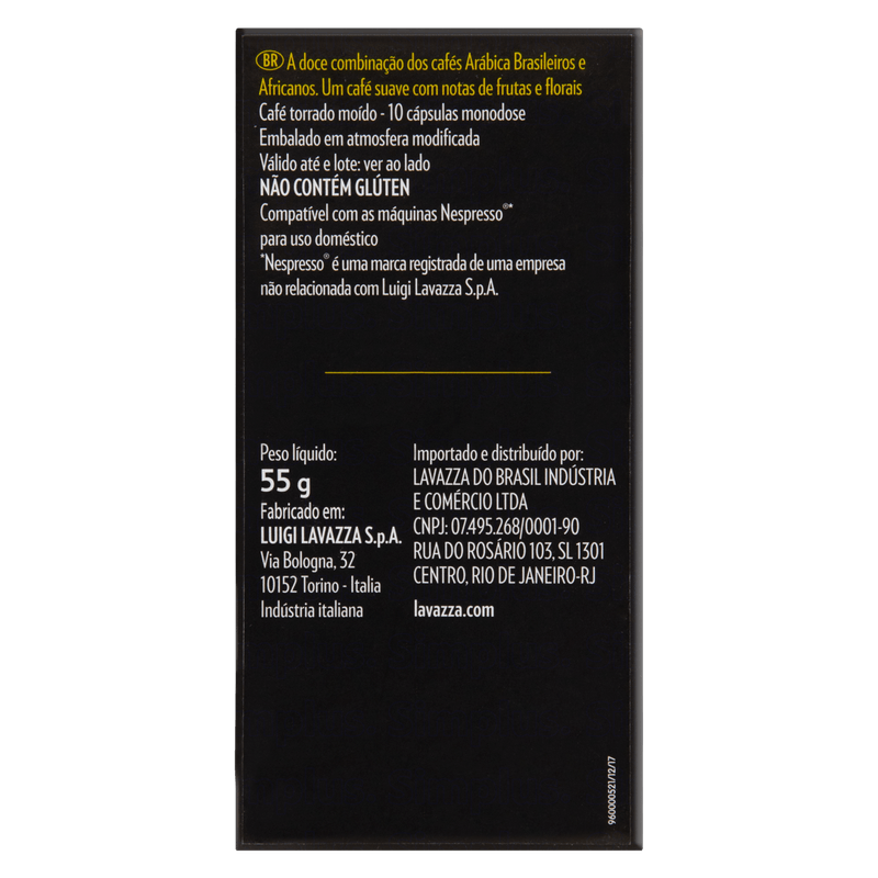 Cafe-em-Capsula-Torrado-e-Moido-Lungo-Leggero-100-Arabica-Lavazza-Caixa-55g-10-Unidades-Verso-1