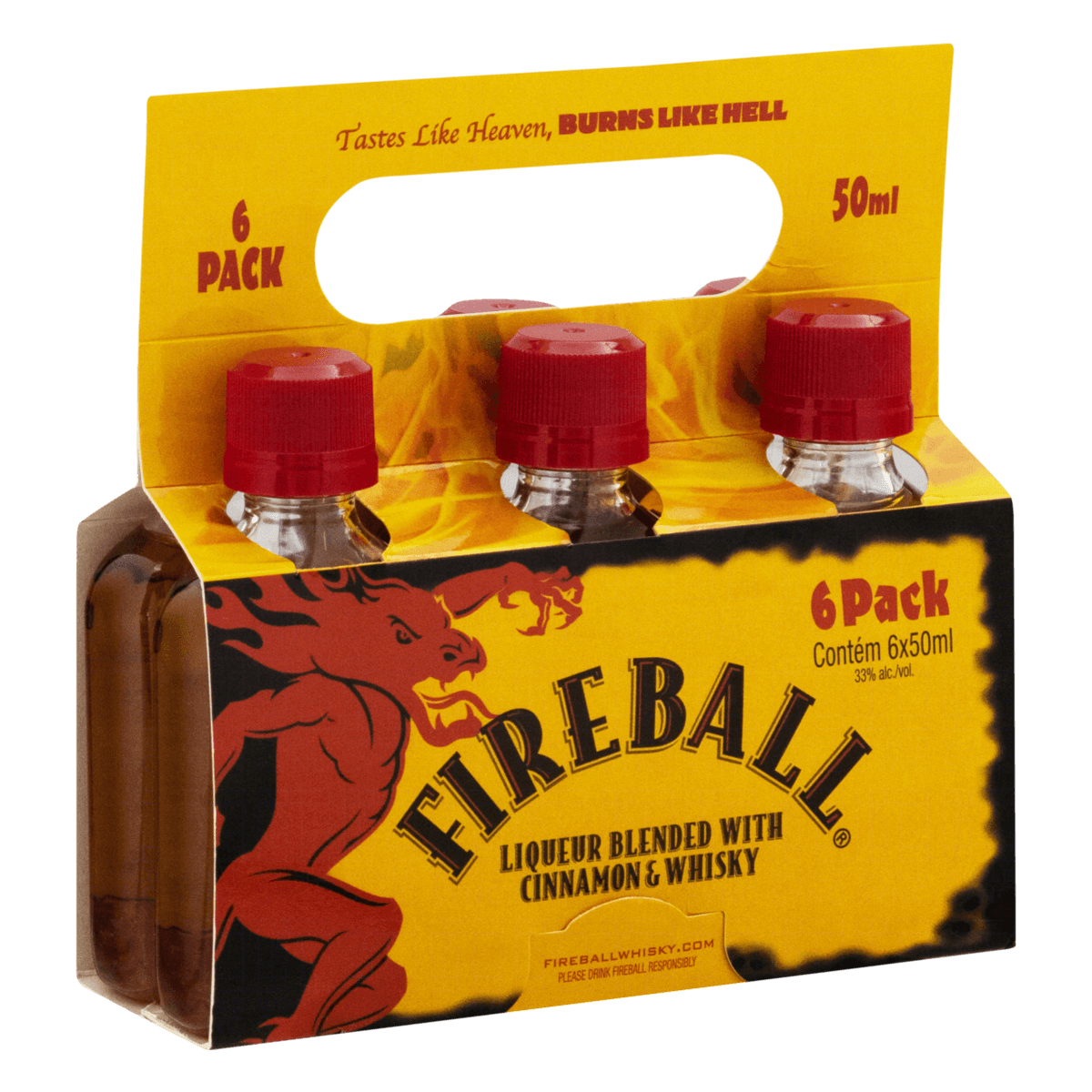 6 Pack Licor De Whisky Com Canela Fireball 06 Unidades De 50ml