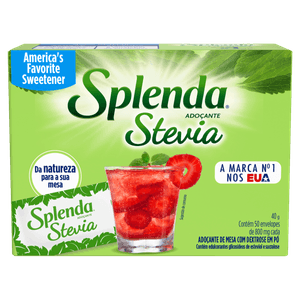 Adoçante de Mesa com Dextrose em Pó Stevia Splenda Caixa 40g 50 Unidades de 800mg Cada