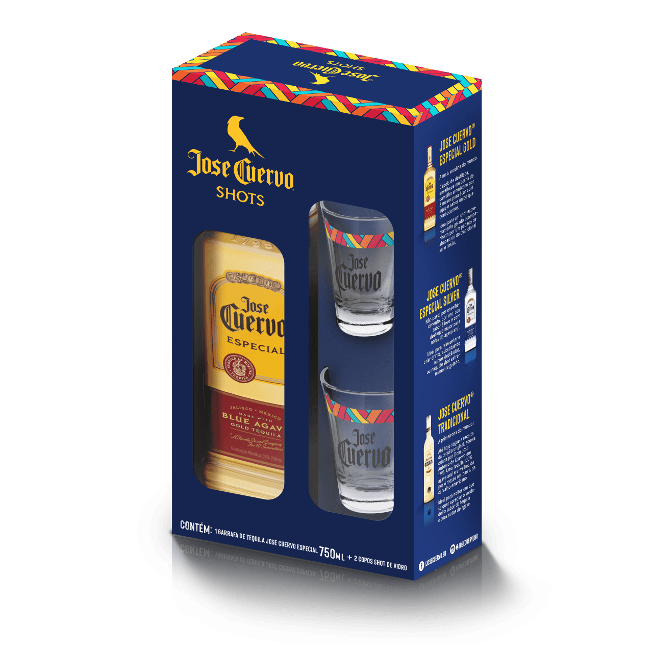 Kit Tequila Jose Cuervo Especial Reposado 750ml + 2 Copos de Shot