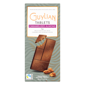 Chocolate Belga ao Leite 30% Cacau Guylian com Pedaços de Amêndoas Caramelizadas Caixa 100g 4 unidades de 25g Cada