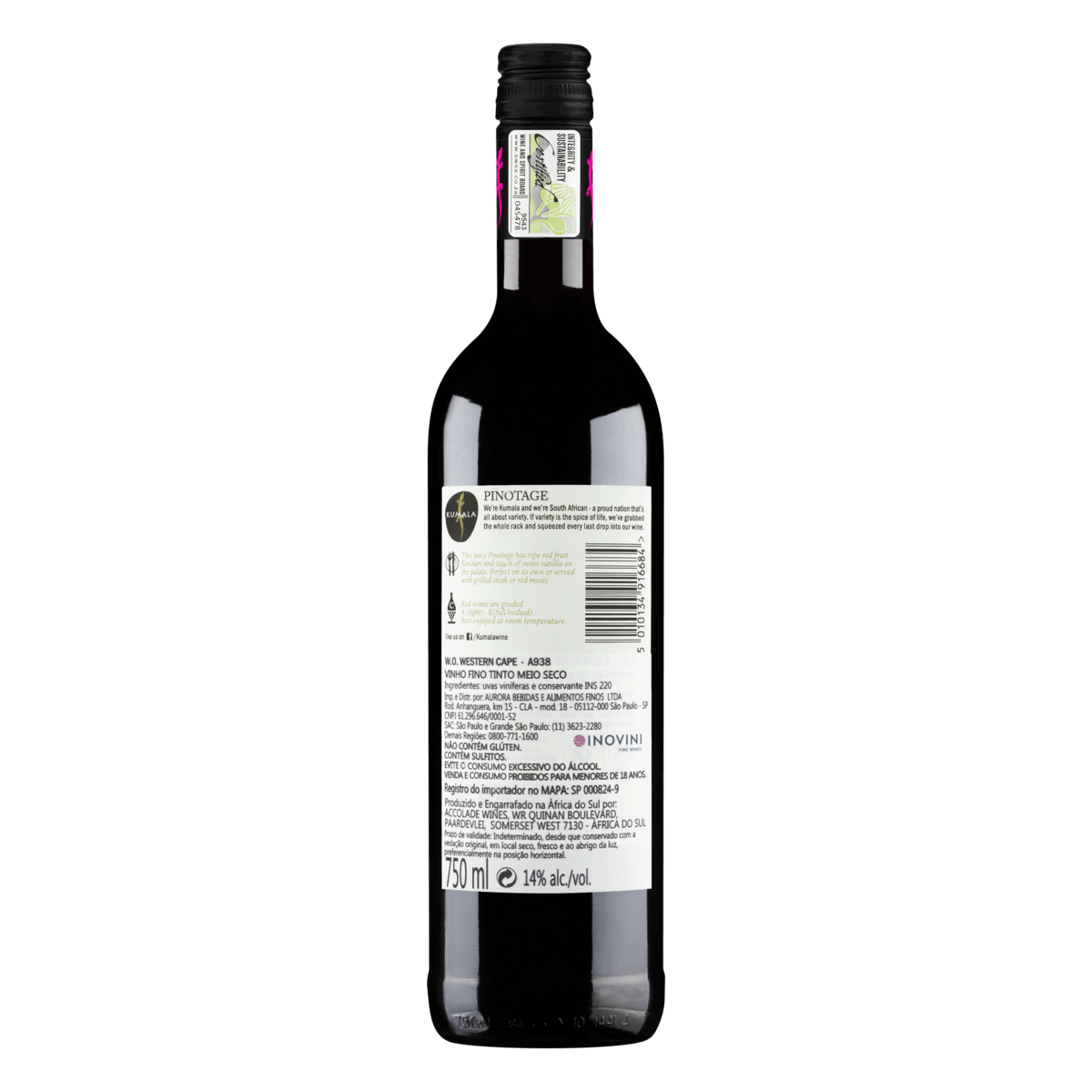 Vino Tinto Sudafricano Kumala Pinotage 750ml