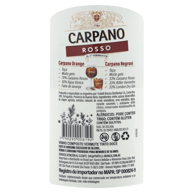 Vermute-Argentino-Rosso-Doce-Carpano-Classico-Garrafa-950ml