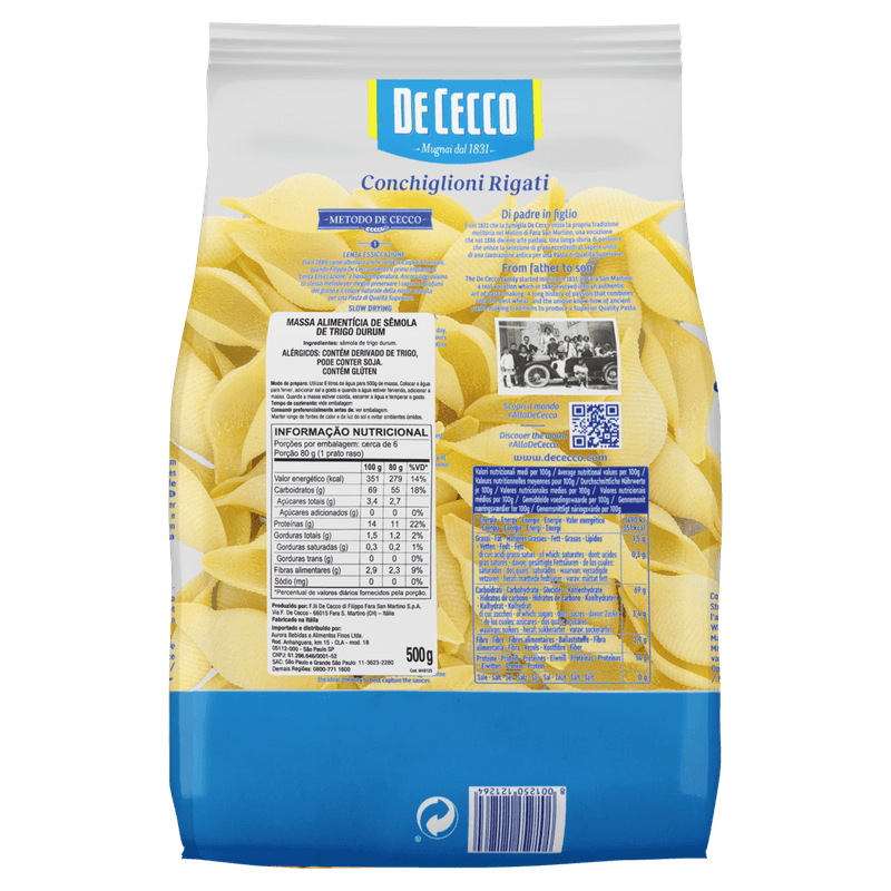 Macarrao-de-Trigo-Grano-Duro-Conchiglioni-Rigati-126-De-Cecco-Pacote-500g