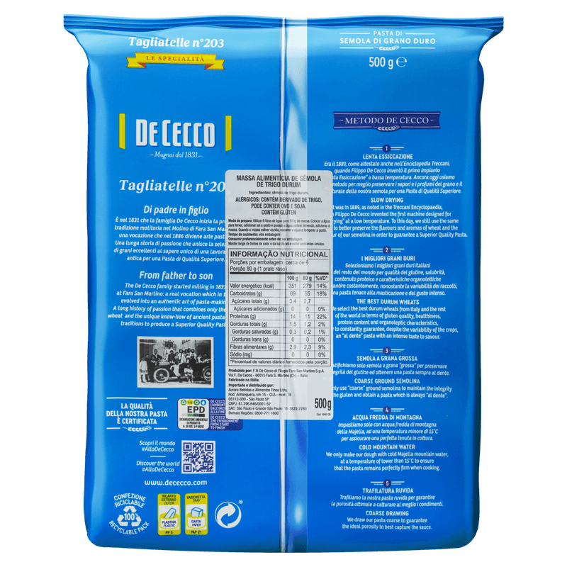 Macarrao-de-Trigo-Grano-Duro-Tagliatelle-203-De-Cecco-Pacote-500g