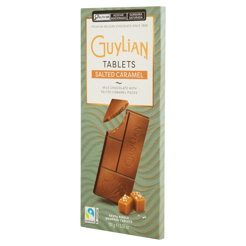 Chocolate-Belga-ao-Leite-30--Cacau-com-Pedacos-de-Caramelo-Salgado-Guylian-Caixa-100g-4-Unidades-de-25g-Cada