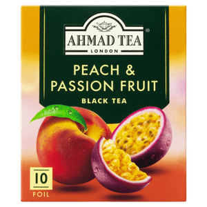Chá Preto Peach e Passion Fruit Ahmad Tea London Caixa 20g 10 Unidades