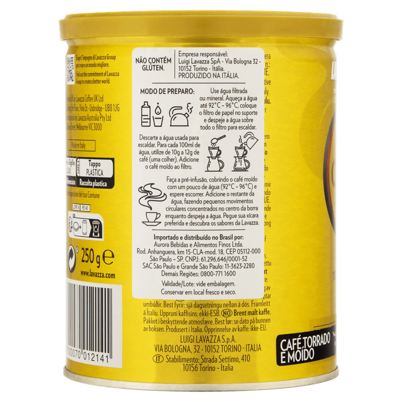 Cafe-Torrado-e-Moido-100--Premium-Arabica-Lavazza-Qualita-Oro-Lata-250g
