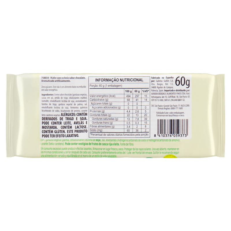 Wafer-Espanhol-Gullon-Zero-Choco-60g