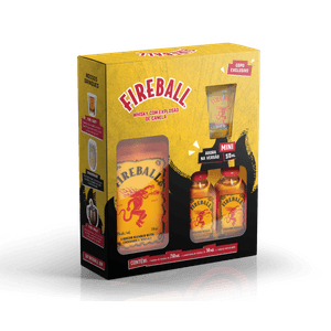 Kit Licor de Whisky com Canela Fireball 750ml + 2 Miniaturas + Copo de Shot
